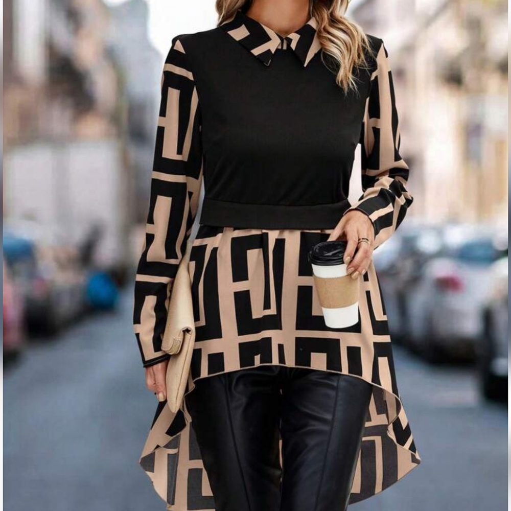 Chic Black and Tan Geometric Top